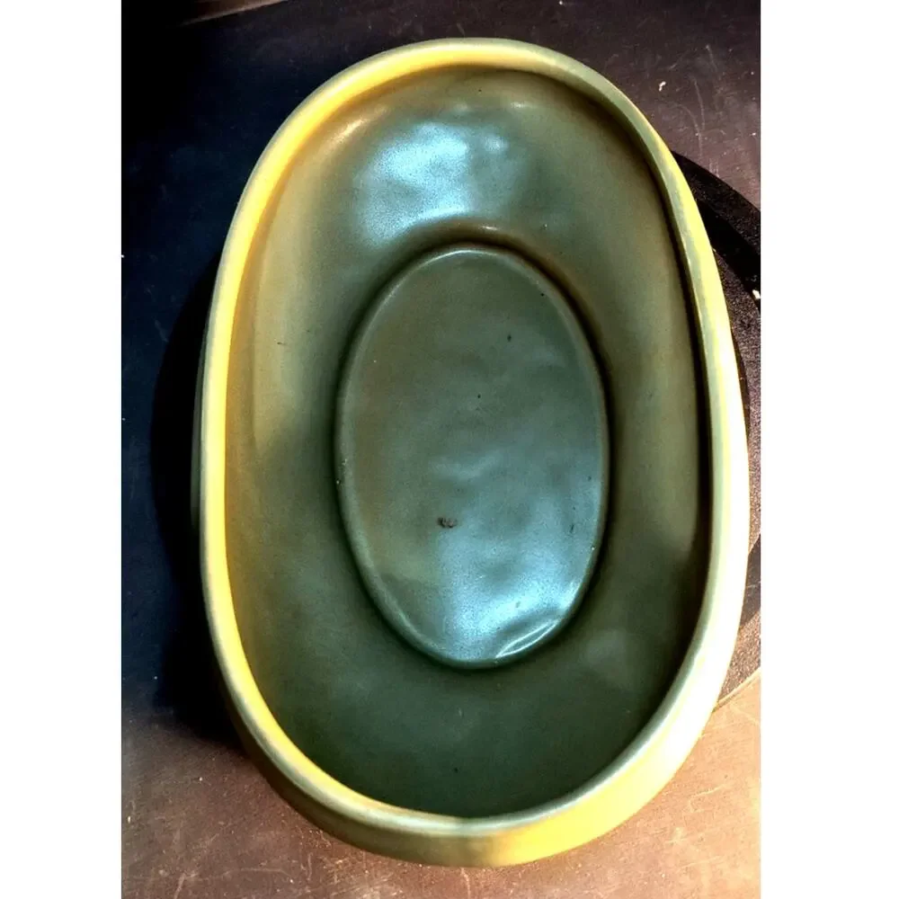 156.  McCoy Floraline Olive Green Oval Bowl
